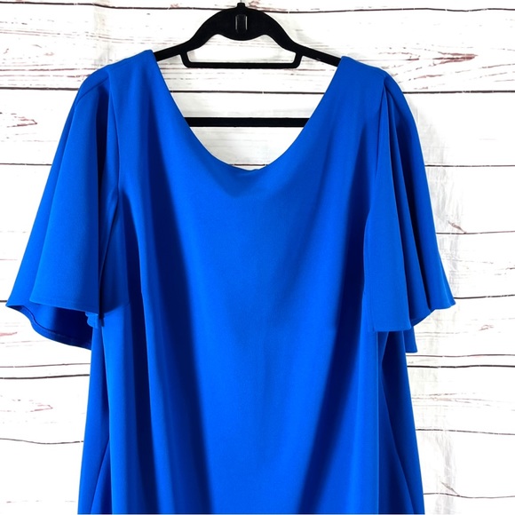 Calvin Klein Dress Womens Plus Size 22W Sheath Flutter Sleeves  Blue - Picture 2 of 10